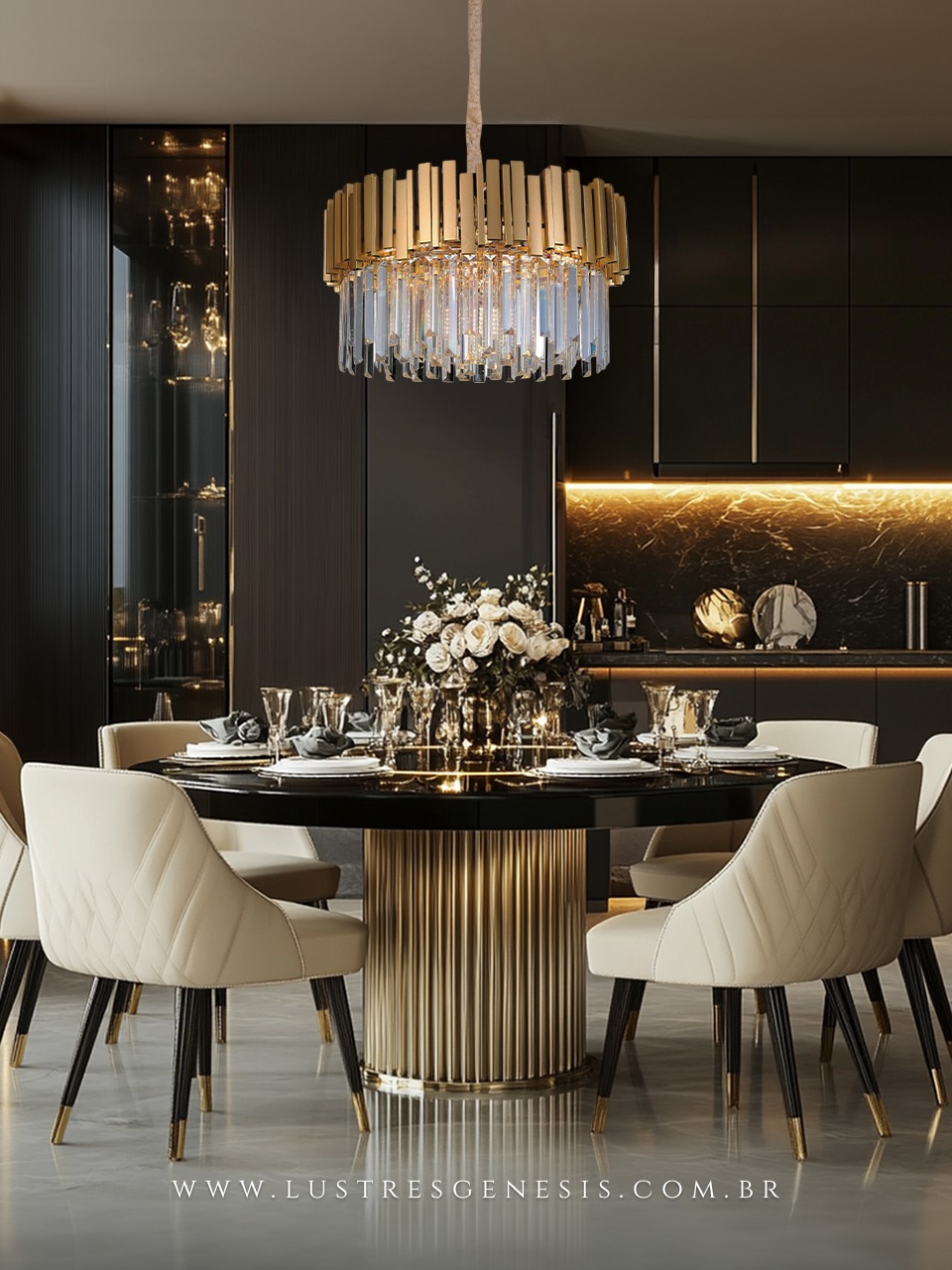 Pendente de Cristal com Detalhes em Dourado